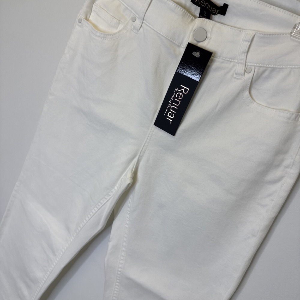 Renuar Boutique Women's White Jeans Bootleg‎ Fringe Cropped NWT MSRP $103